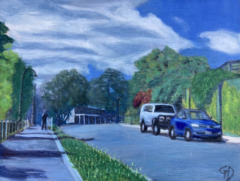 Approaching Burwood Station.jpg - Approaching Burwood Station Water-soluble oil on board, 11.75 x 15.75" (30 x 40 cm) .Completed January 2021.